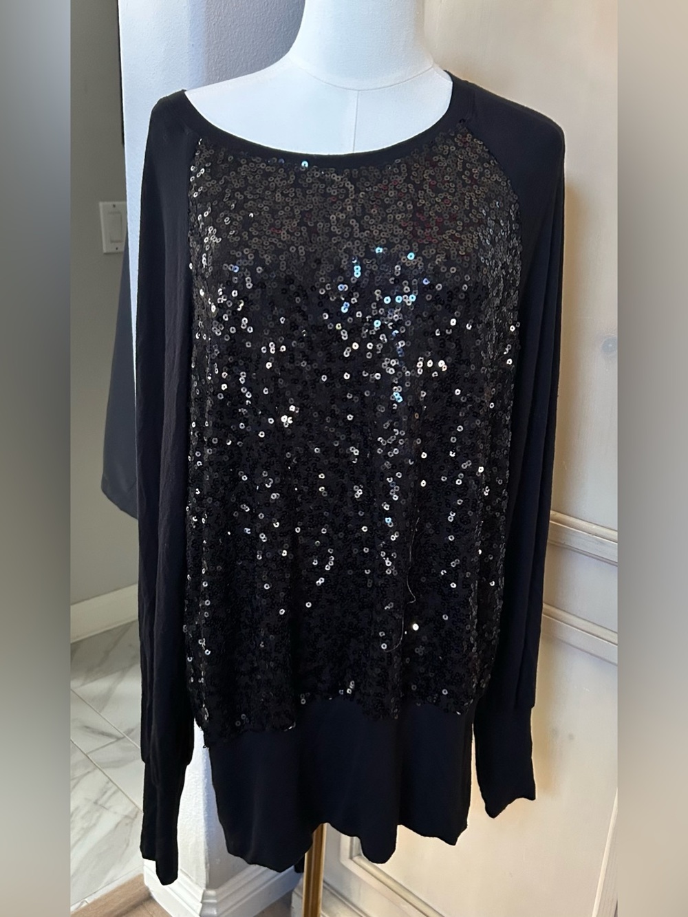 Black Sequin top with banded bottom